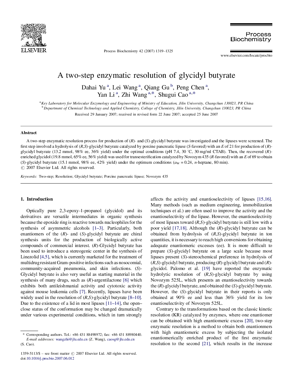 A two-step enzymatic resolution of glycidyl butyrate