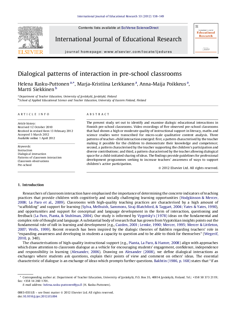 Dialogical patterns of interaction in pre-school classrooms