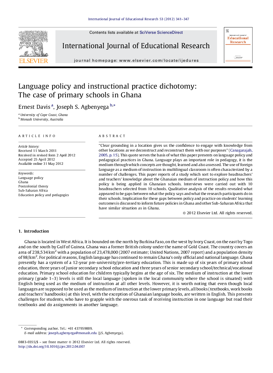 Language policy and instructional practice dichotomy: The case of primary schools in Ghana