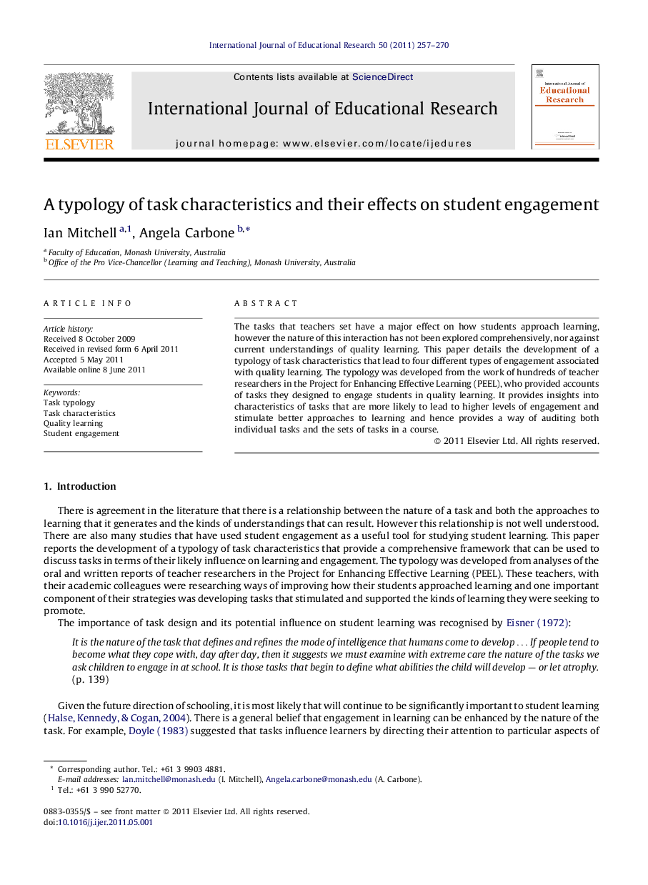 A typology of task characteristics and their effects on student engagement