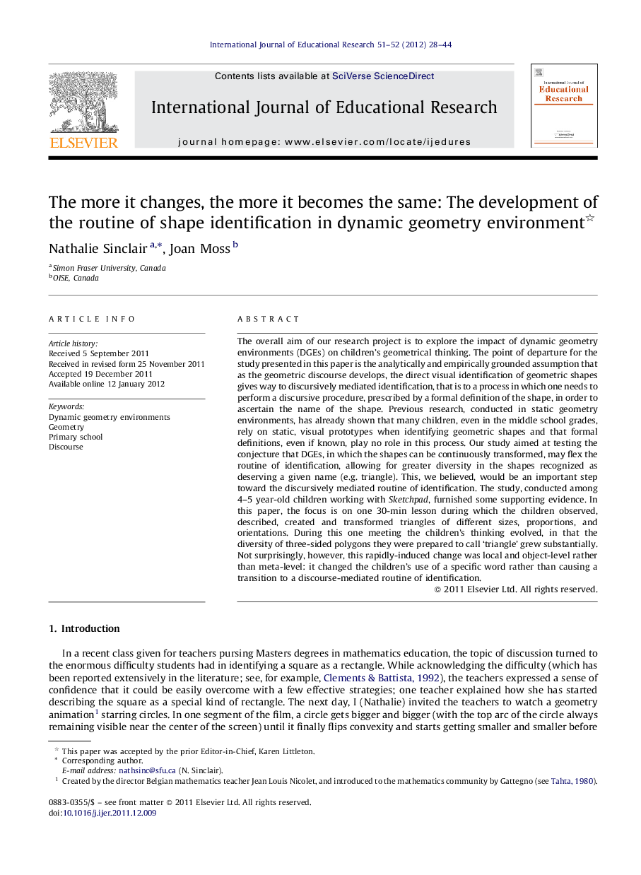 The more it changes, the more it becomes the same: The development of the routine of shape identification in dynamic geometry environment 