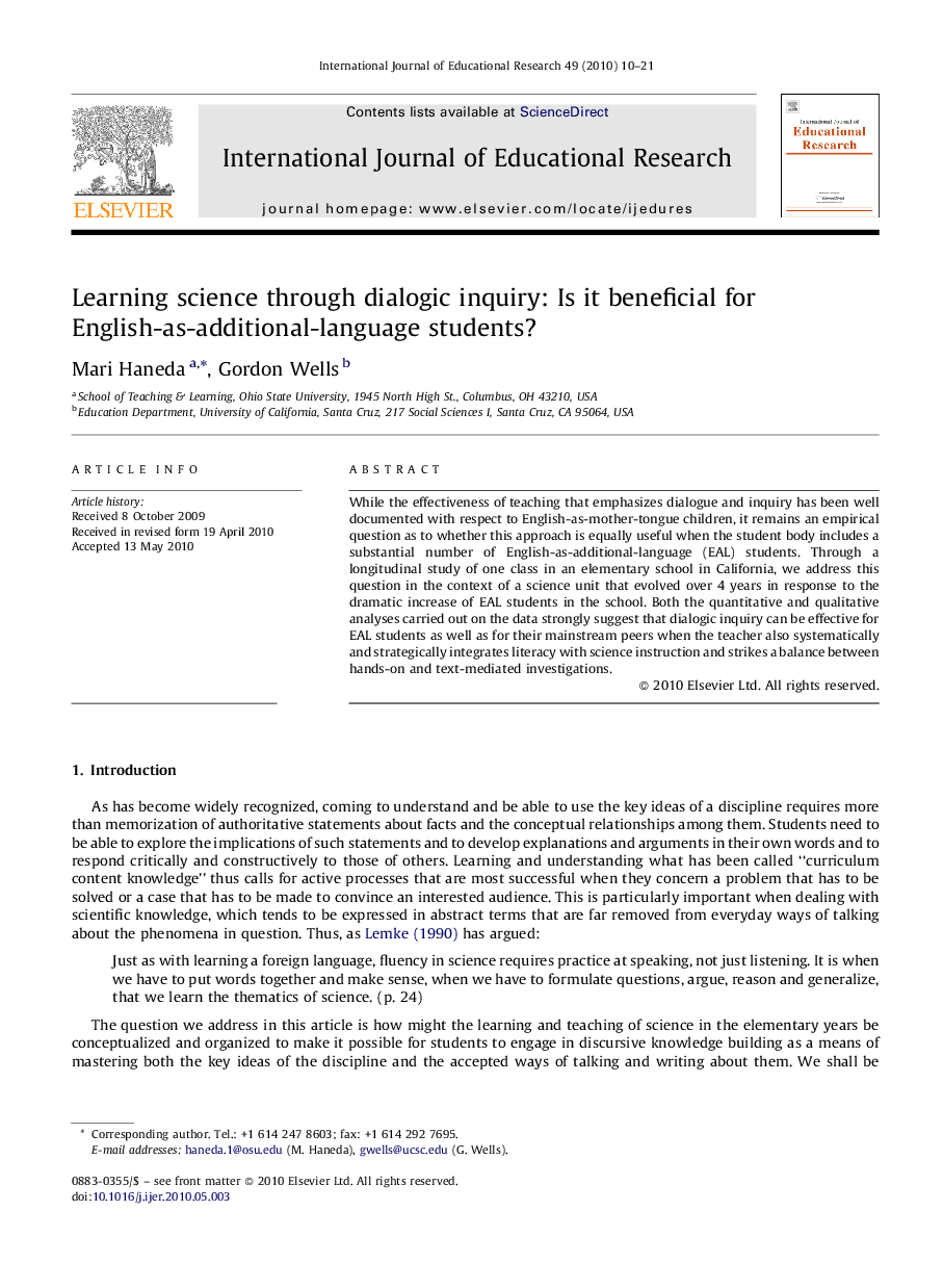 Learning science through dialogic inquiry: Is it beneficial for English-as-additional-language students?