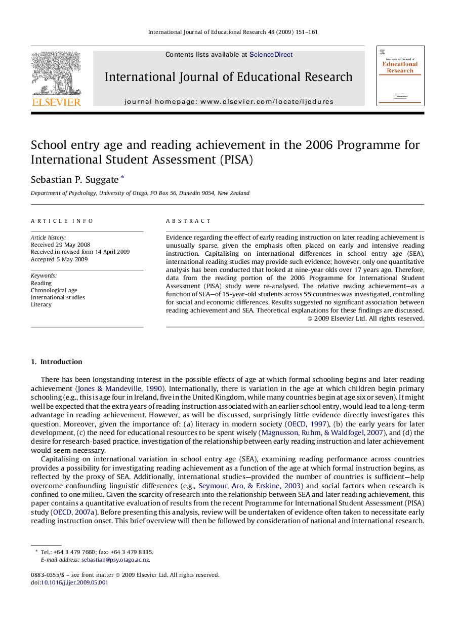 School entry age and reading achievement in the 2006 Programme for International Student Assessment (PISA)