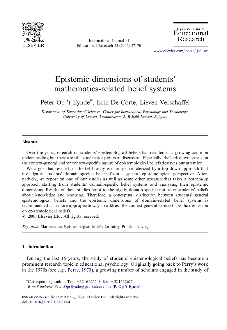 Epistemic dimensions of students’ mathematics-related belief systems