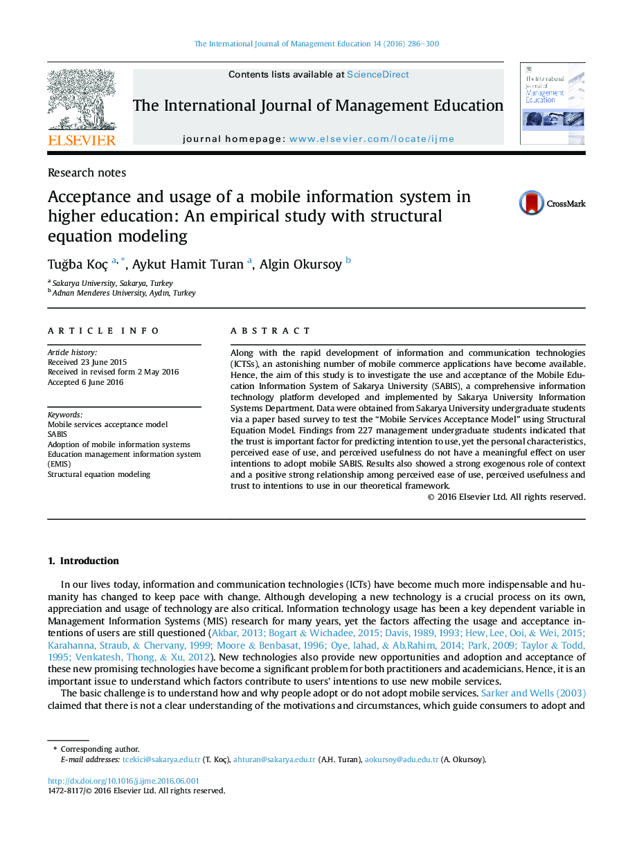 Acceptance and usage of a mobile information system in higher education: An empirical study with structural equation modeling