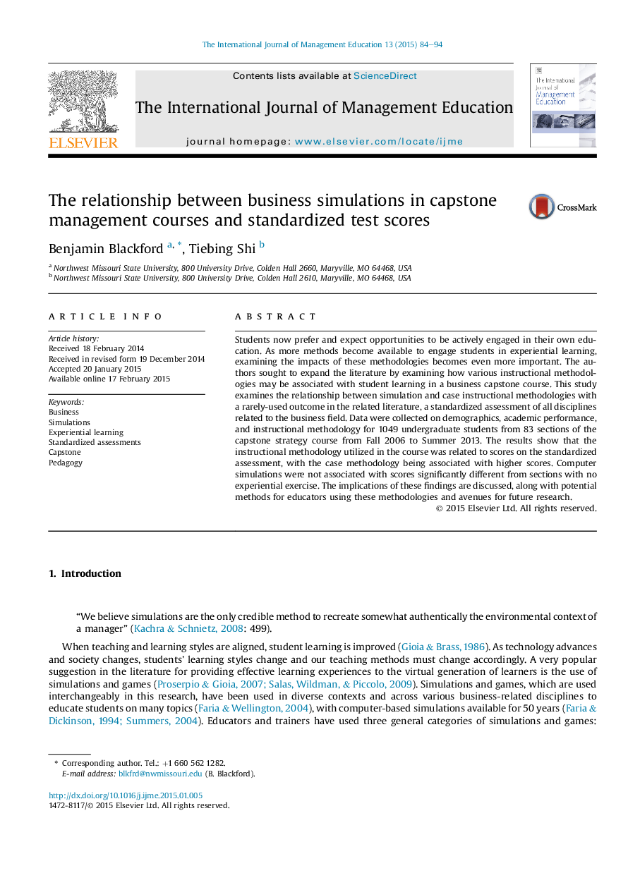 The relationship between business simulations in capstone management courses and standardized test scores