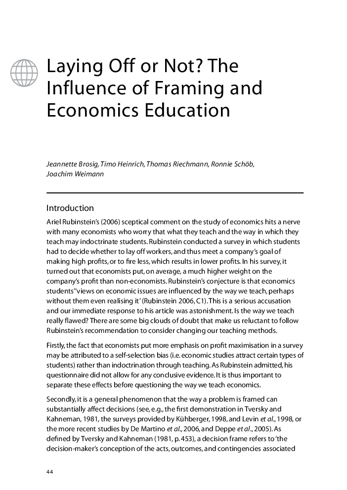 Laying Off or Not? The Influence of Framing and Economics Education