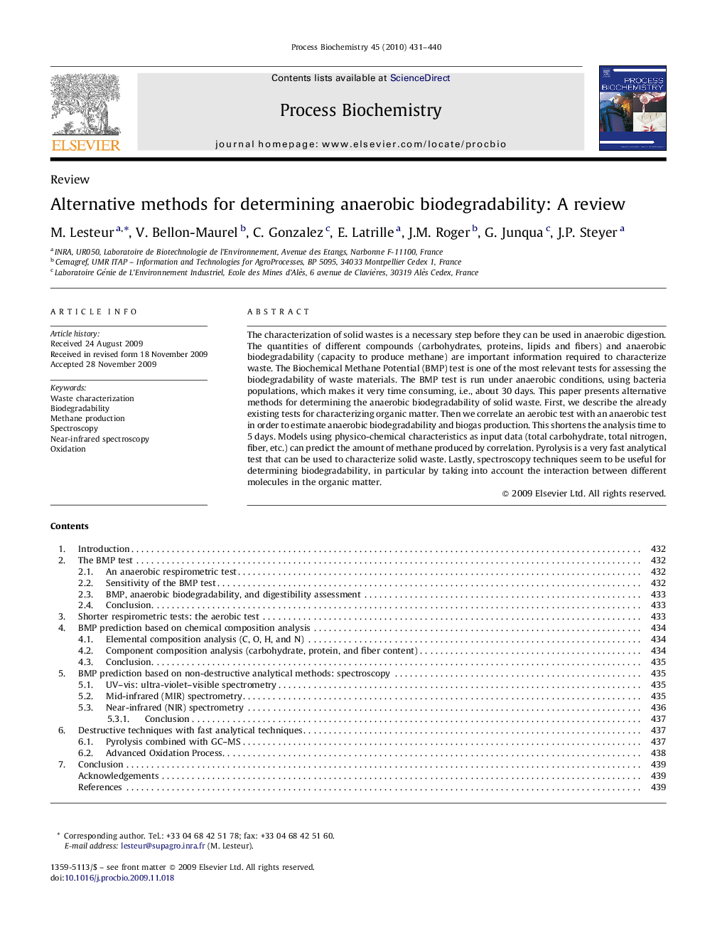 Alternative methods for determining anaerobic biodegradability: A review