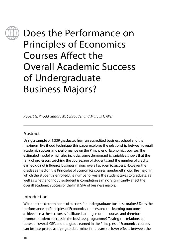 Does the Performance on Principles of Economics Courses Affect the Overall Academic Success of Undergraduate Business Majors?