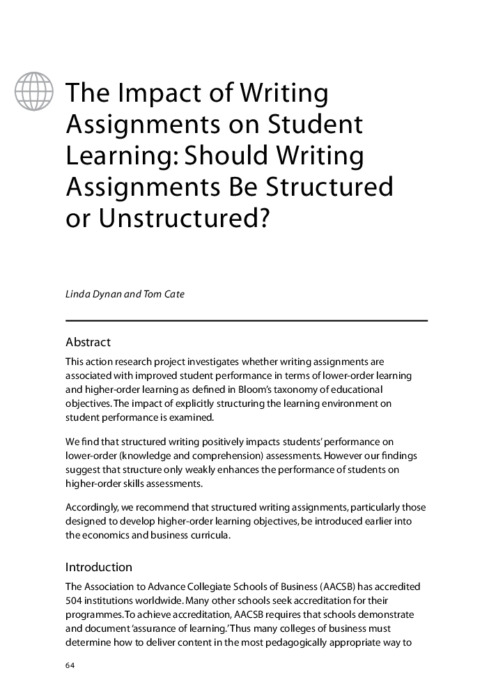 The Impact of Writing Assignments on Student Learning: Should Writing Assignments Be Structured or Unstructured?