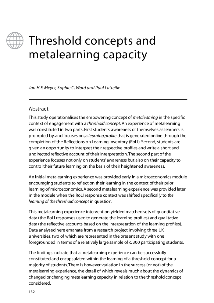 Threshold concepts and metalearning capacity