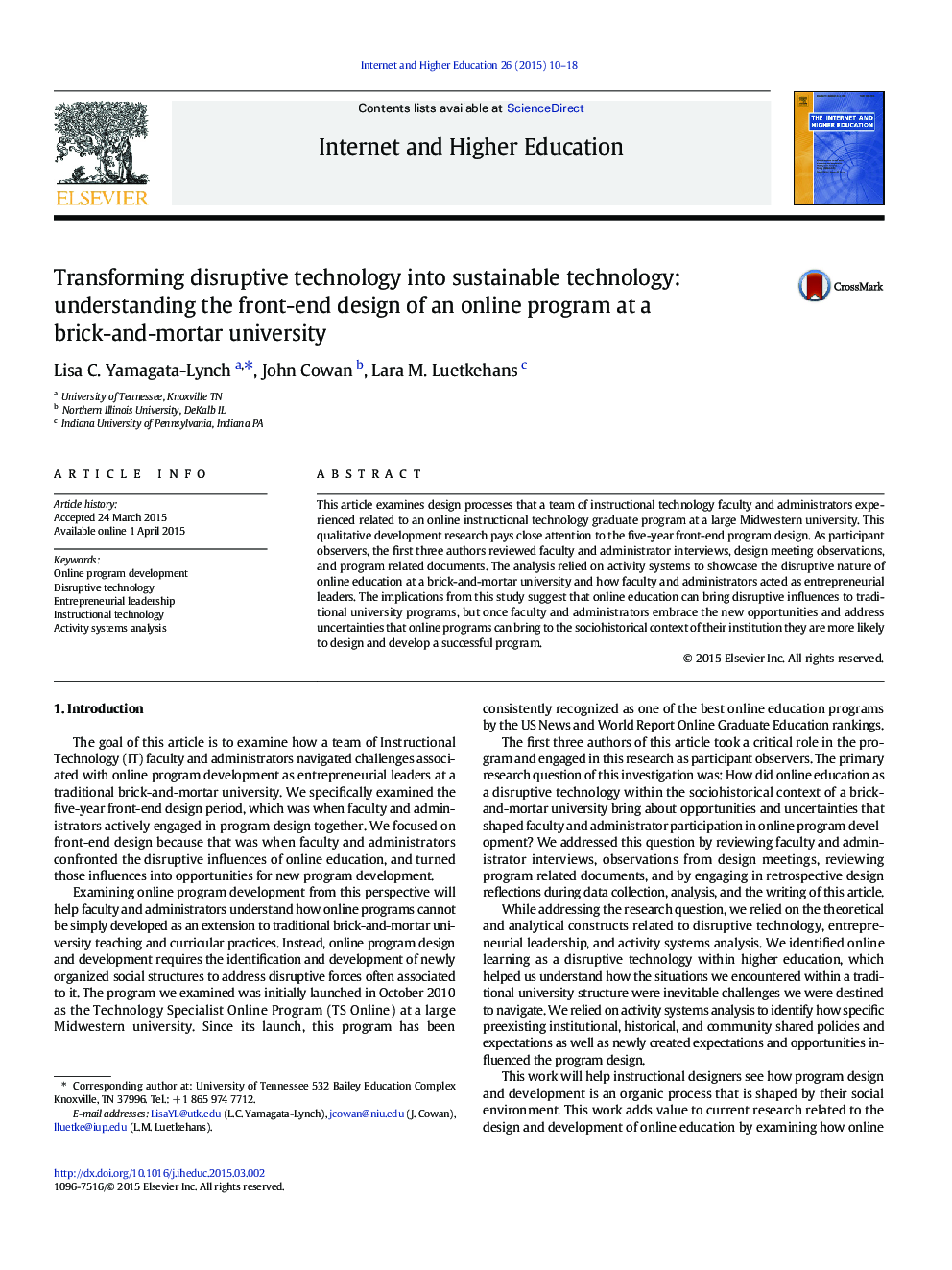 تبدیل تکنولوژی مخرب به تکنولوژی پایدار: درک جلویی طراحی یک برنامه آنلاین در یک دانشگاه