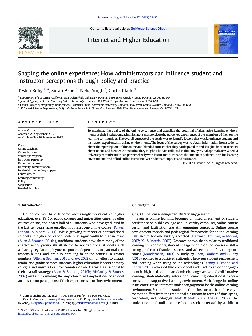 Shaping the online experience: How administrators can influence student and instructor perceptions through policy and practice