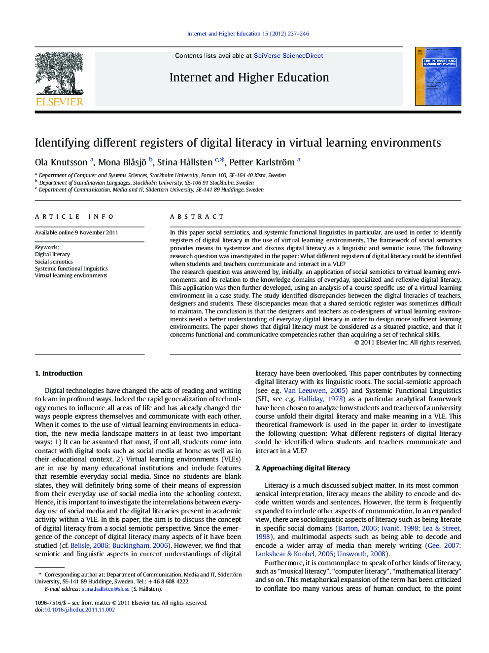 Identifying different registers of digital literacy in virtual learning environments