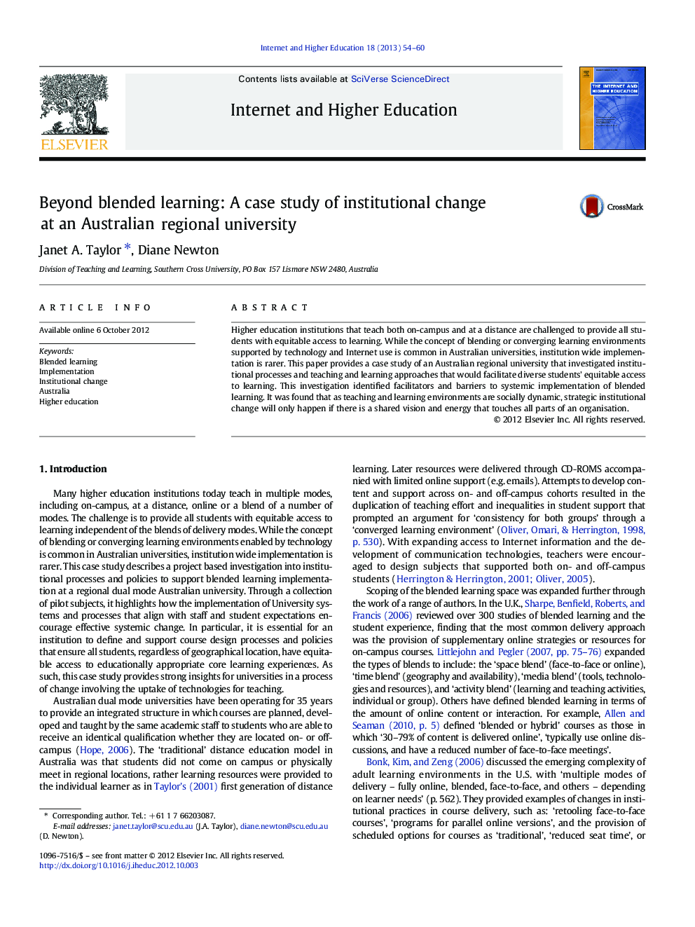 Beyond blended learning: A case study of institutional change at an Australian regional university