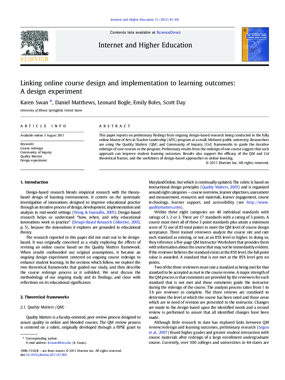 Linking online course design and implementation to learning outcomes: A design experiment