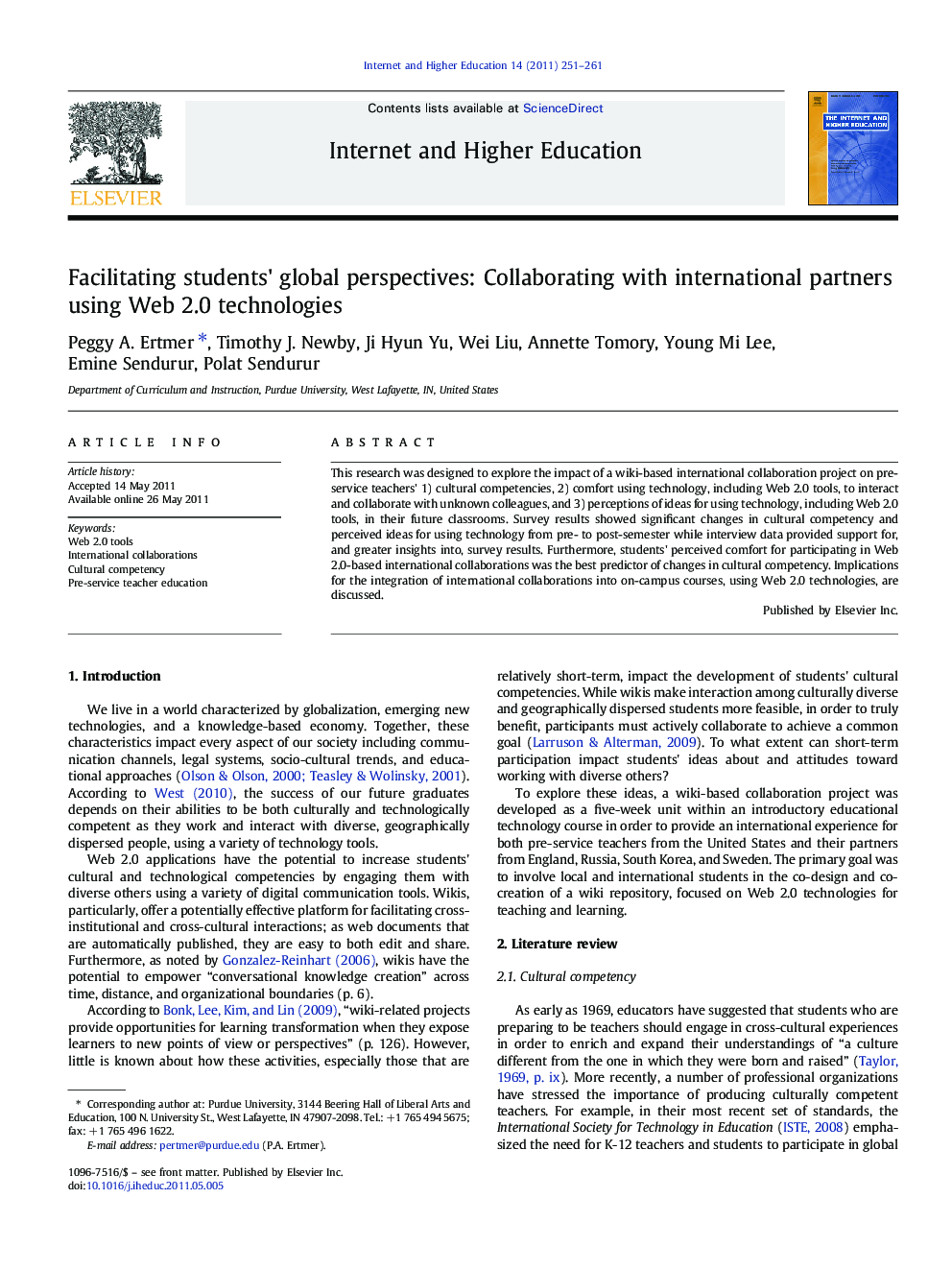 Facilitating students' global perspectives: Collaborating with international partners using Web 2.0 technologies