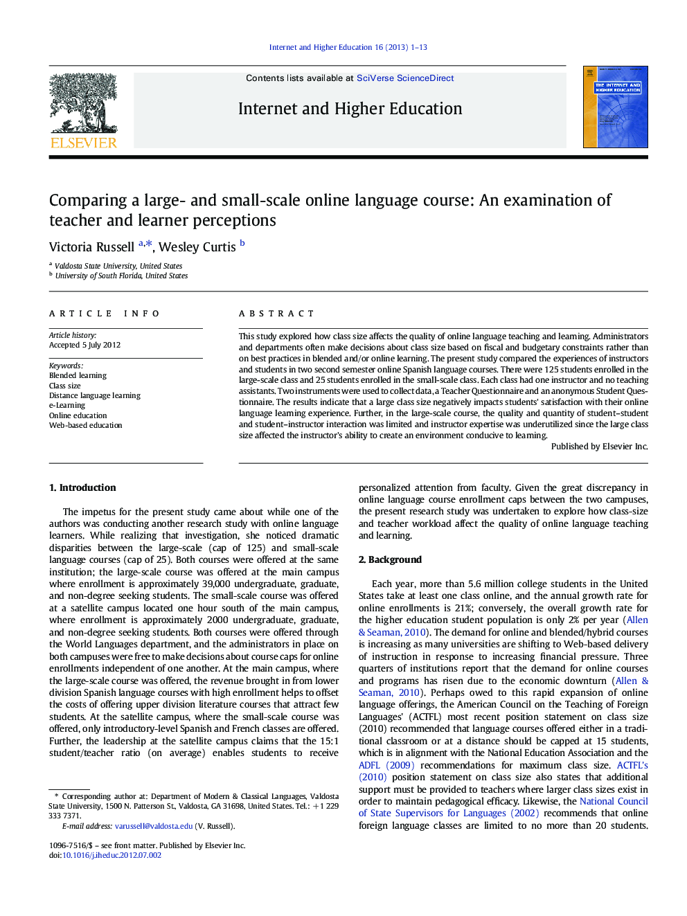Comparing a large- and small-scale online language course: An examination of teacher and learner perceptions
