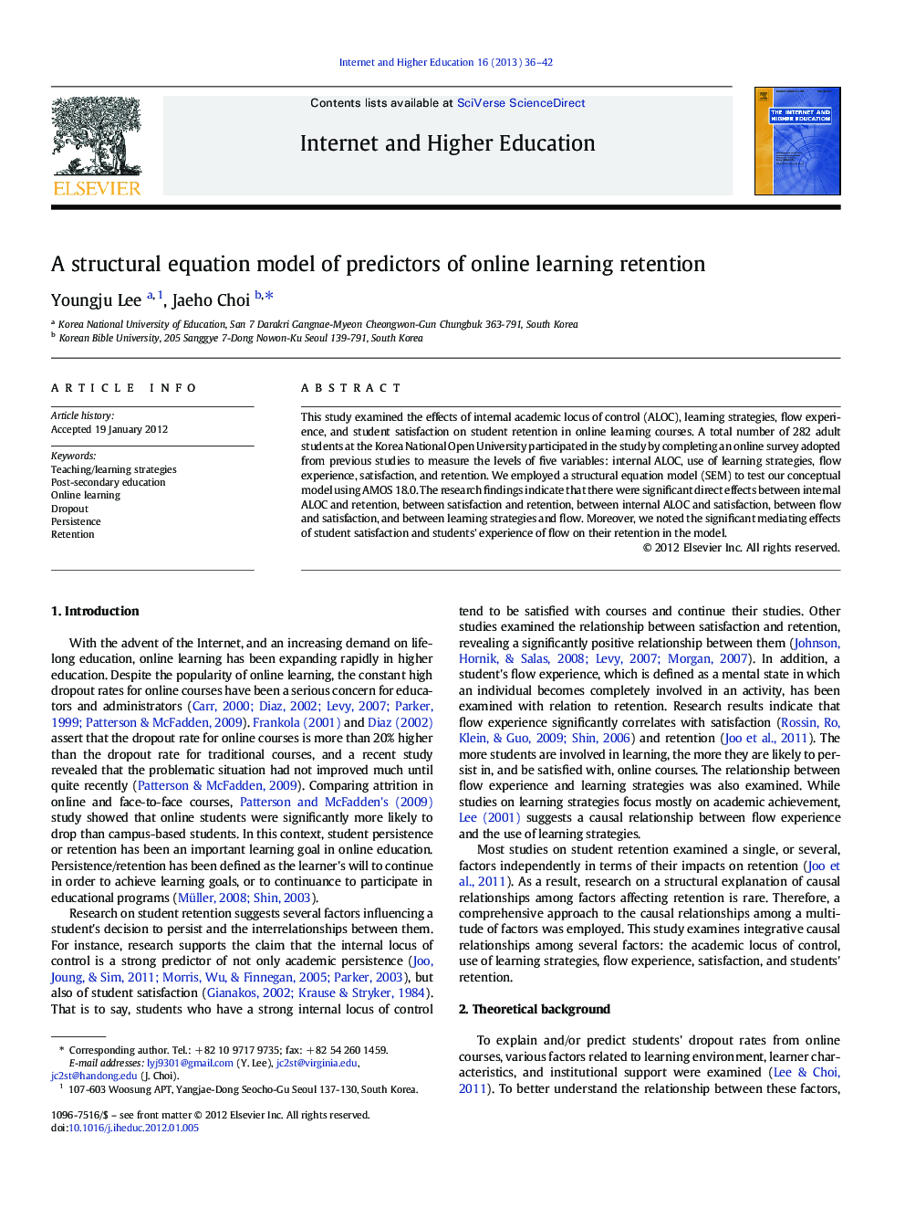 عکس صفحه اول مقاله: A structural equation model of predictors of online learning retention A structural equation model of predictors of online learning retention