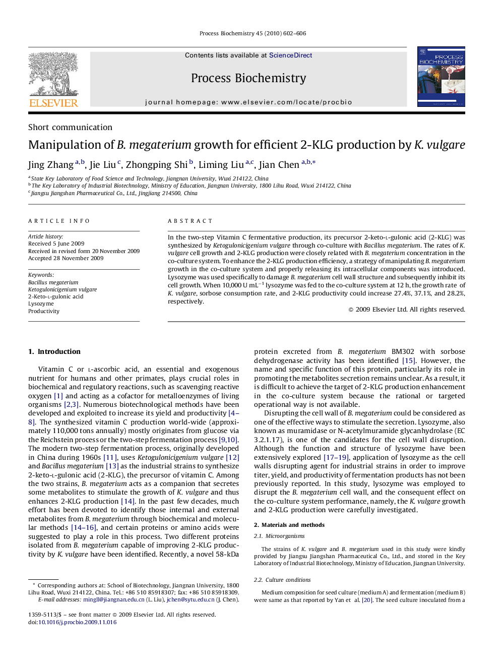 Manipulation of B. megaterium growth for efficient 2-KLG production by K. vulgare