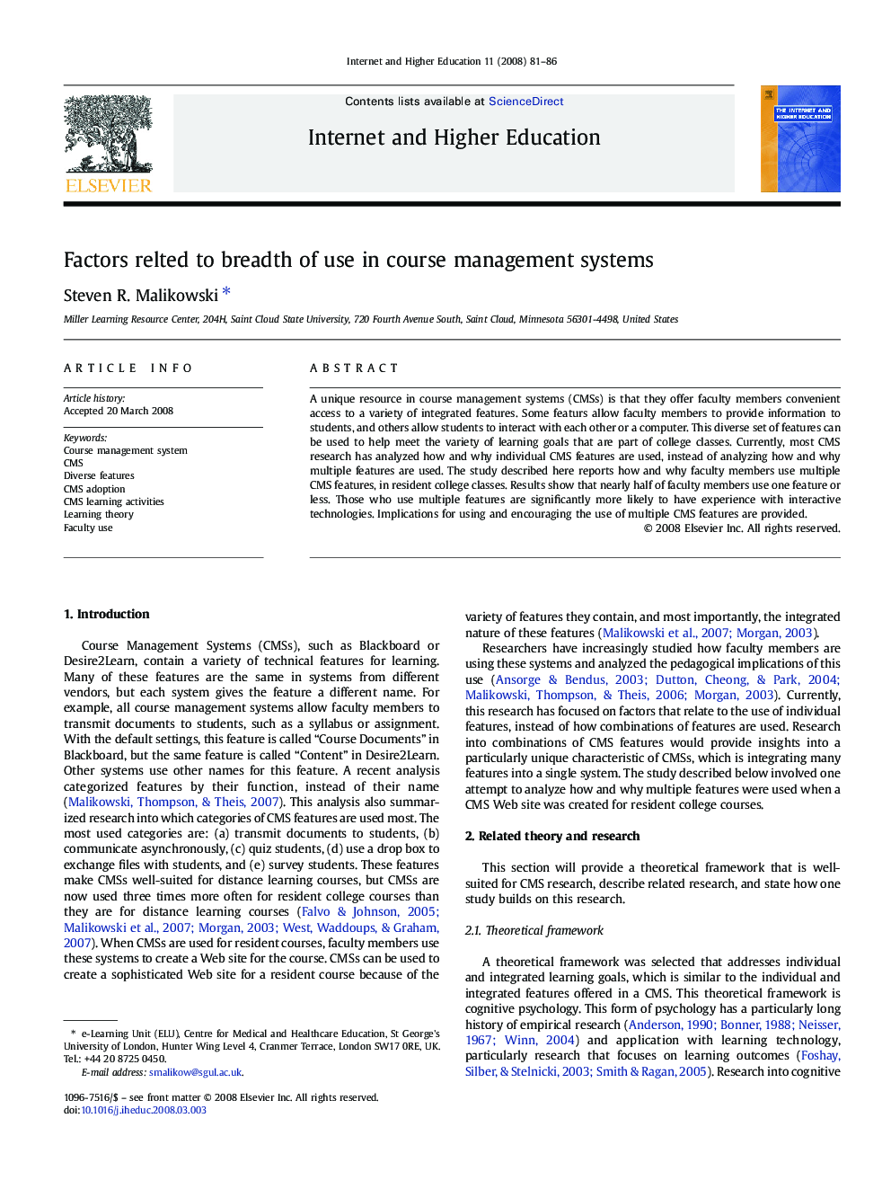 Factors relted to breadth of use in course management systems