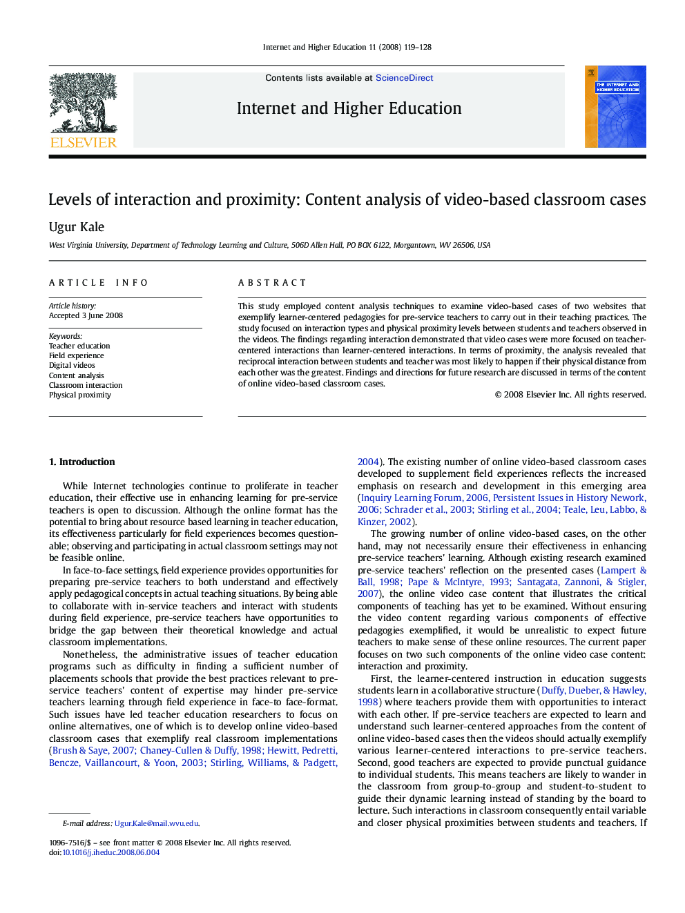 Levels of interaction and proximity: Content analysis of video-based classroom cases