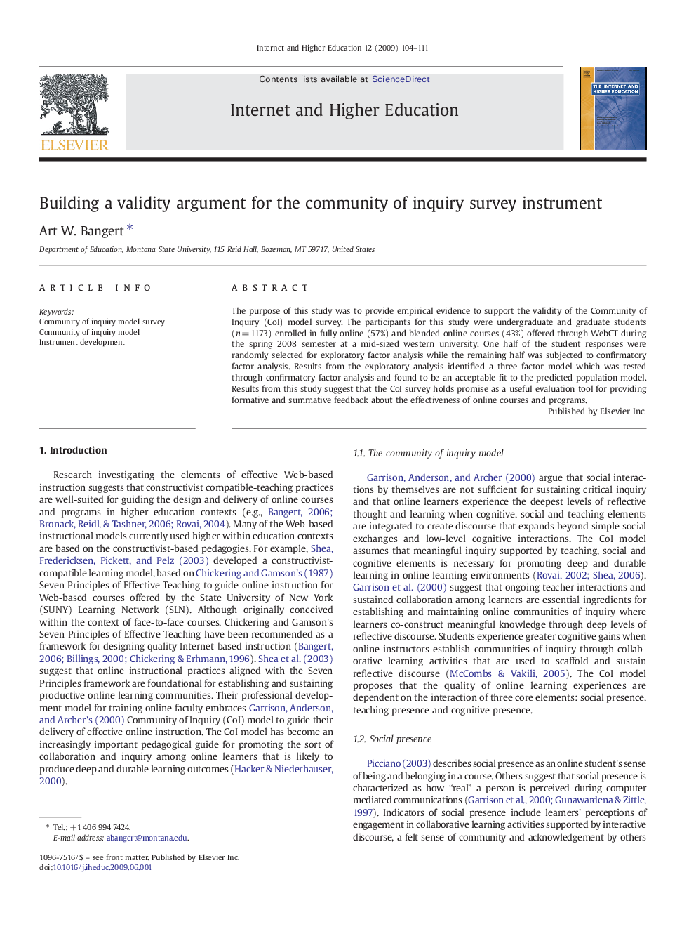 Building a validity argument for the community of inquiry survey instrument