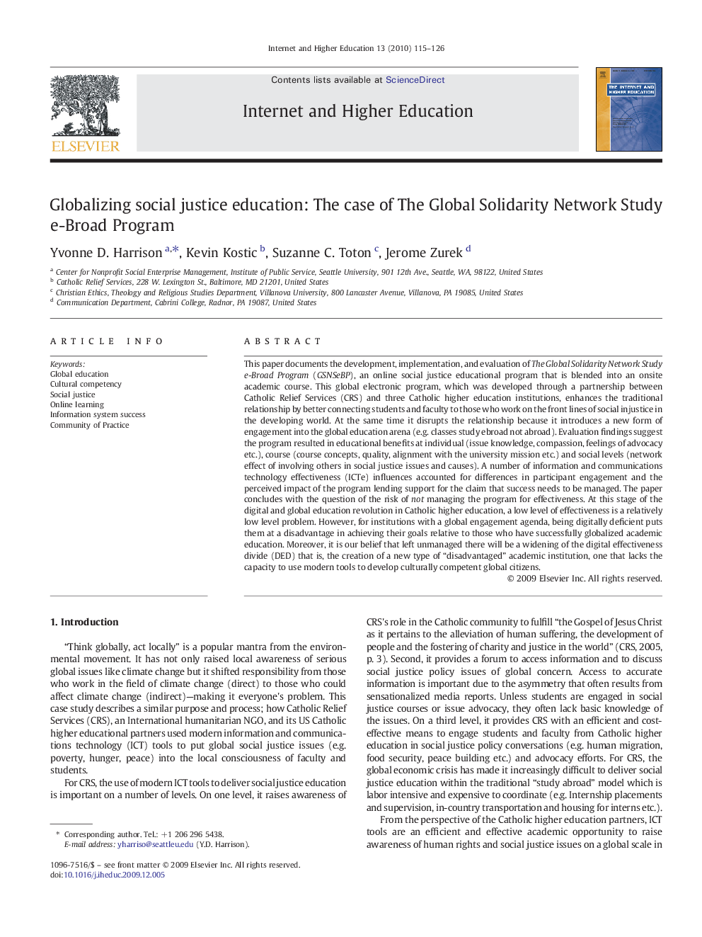 Globalizing social justice education: The case of The Global Solidarity Network Study e-Broad Program