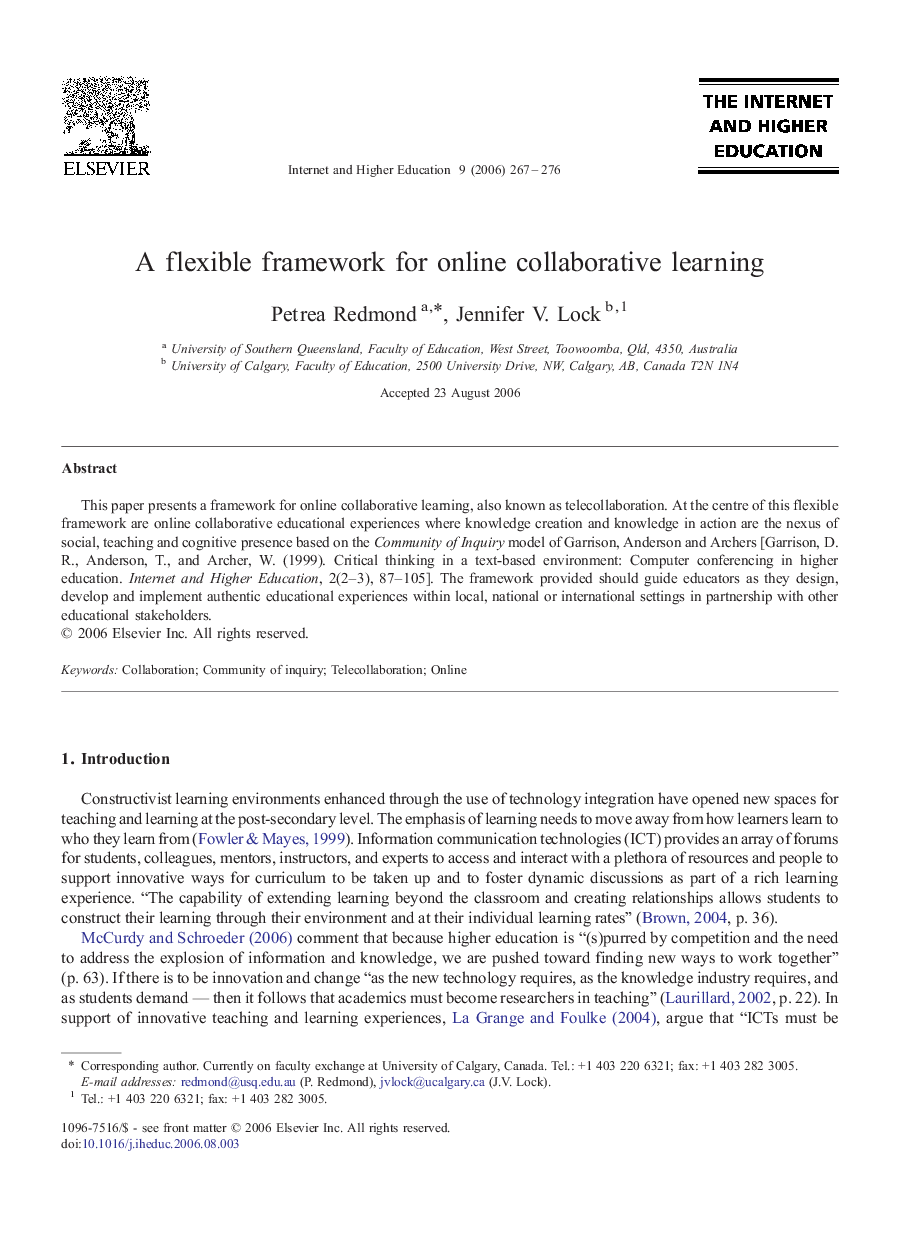 A flexible framework for online collaborative learning