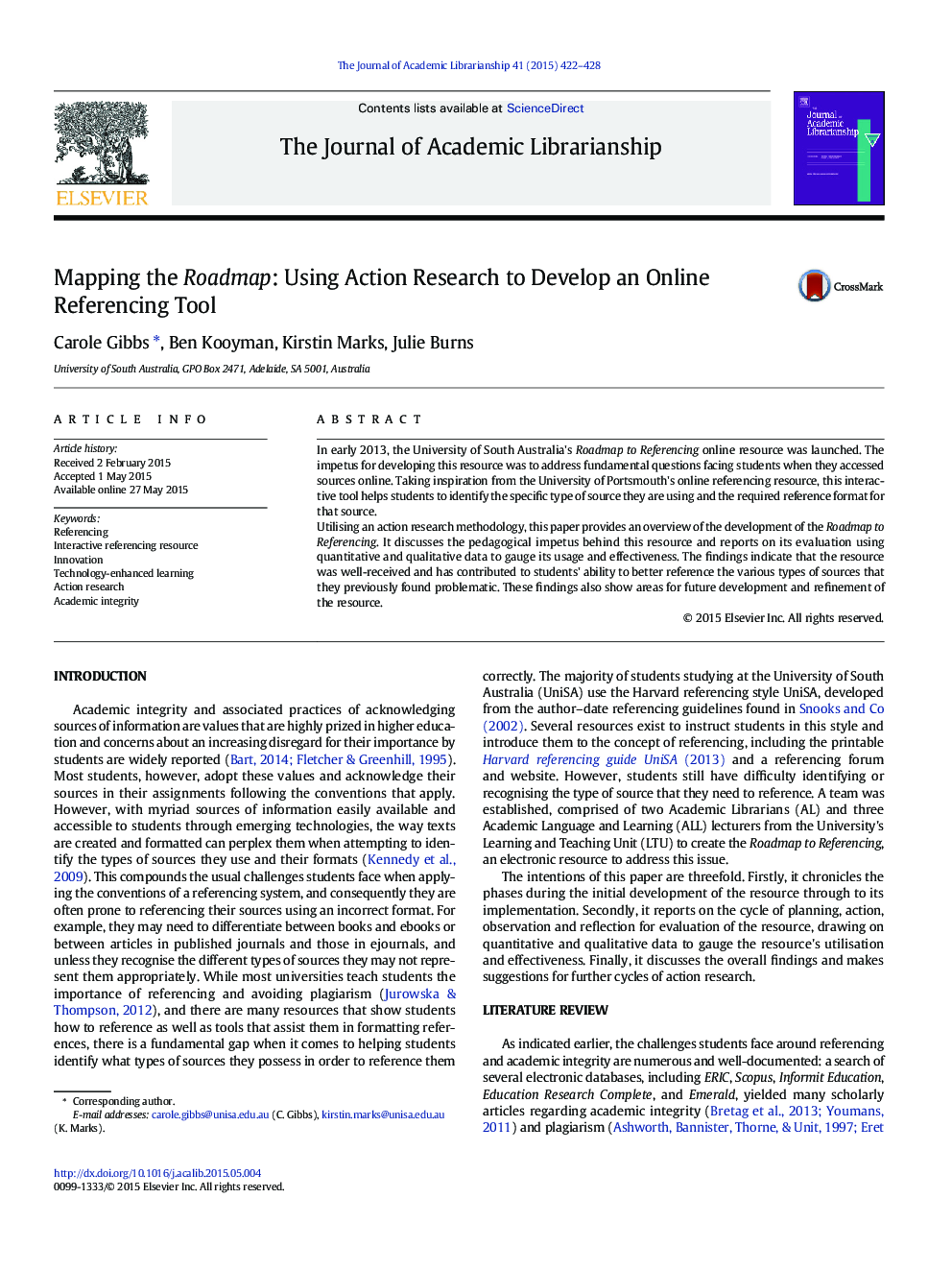 Mapping the Roadmap: Using Action Research to Develop an Online Referencing Tool