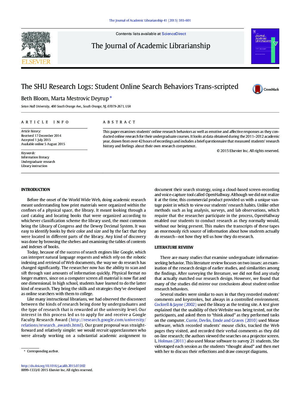 گزارش پژوهش SHU: ترانس اسکریپت رفتارهای جست و جوی آنلاین دانشجو 
