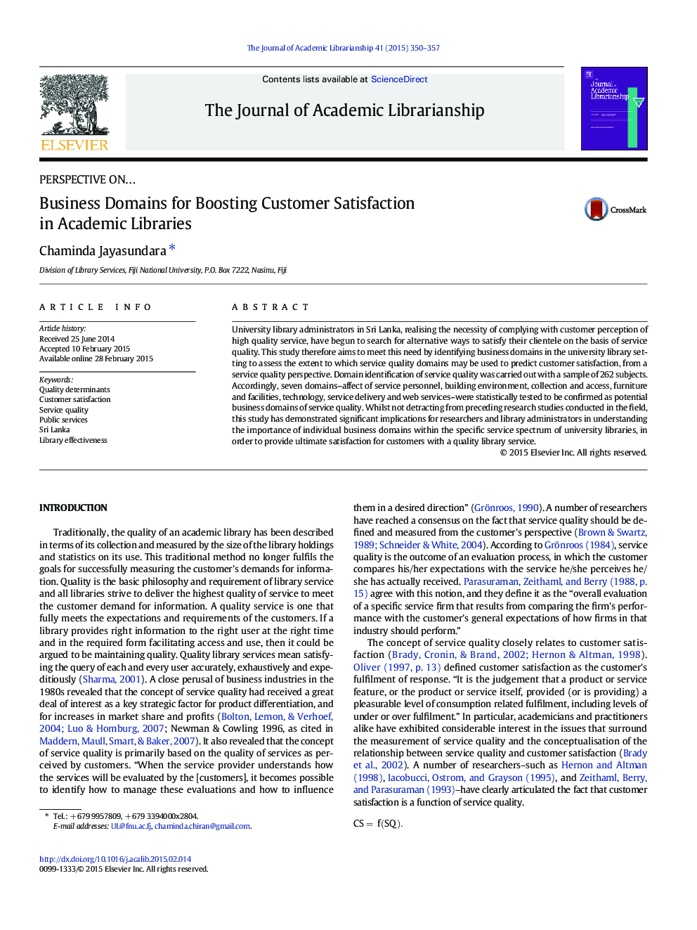 Business Domains for Boosting Customer Satisfaction in Academic Libraries