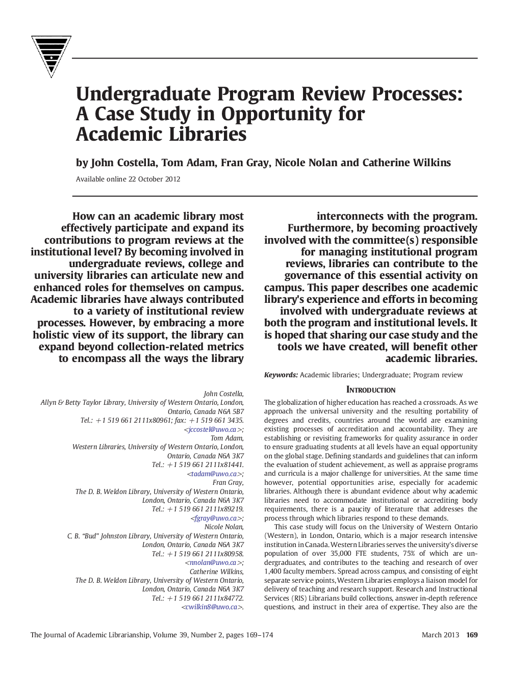 Undergraduate Program Review Processes: A Case Study in Opportunity for Academic Libraries