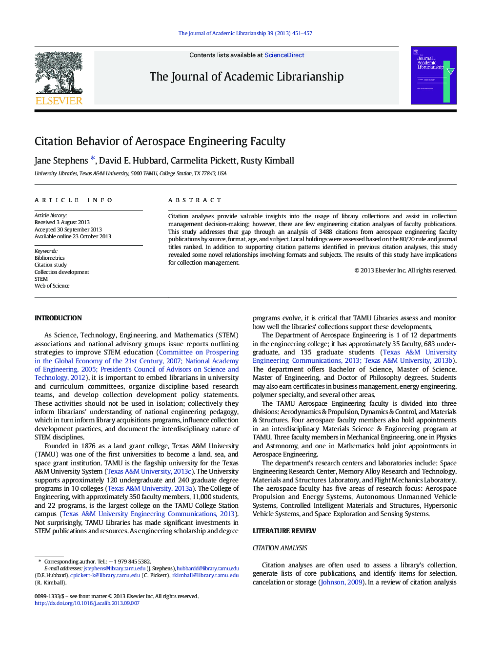 Citation Behavior of Aerospace Engineering Faculty