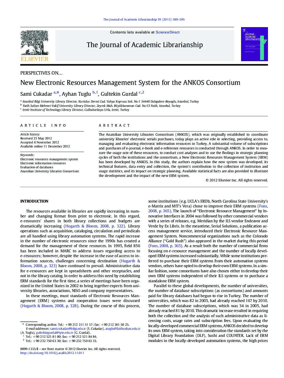 New Electronic Resources Management System for the ANKOS Consortium