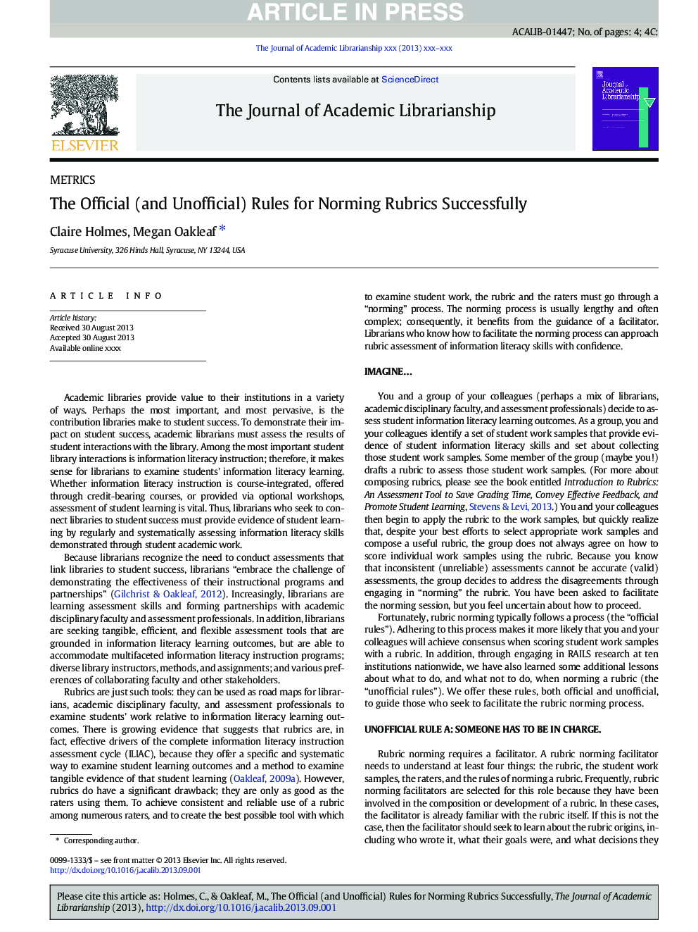 عکس صفحه اول مقاله: The Official (and Unofficial) Rules for Norming Rubrics Successfully The Official (and Unofficial) Rules for Norming Rubrics Successfully