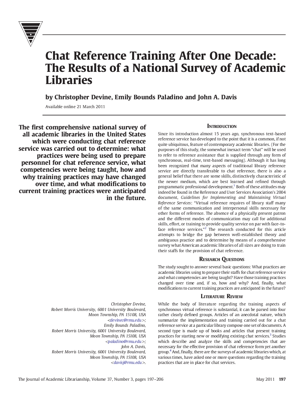 Chat Reference Training After One Decade: The Results of a National Survey of Academic Libraries