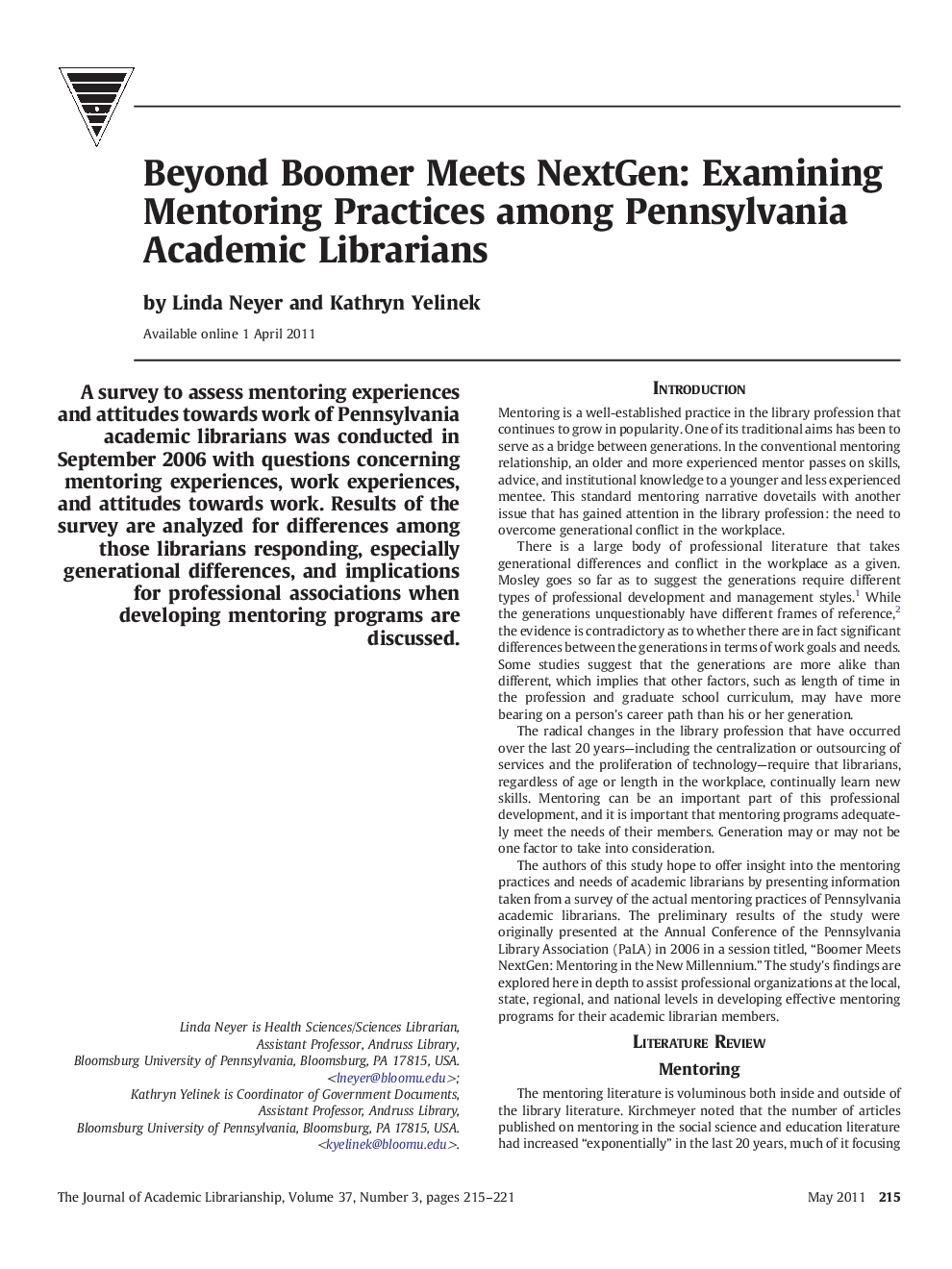 Beyond Boomer Meets NextGen: Examining Mentoring Practices among Pennsylvania Academic Librarians