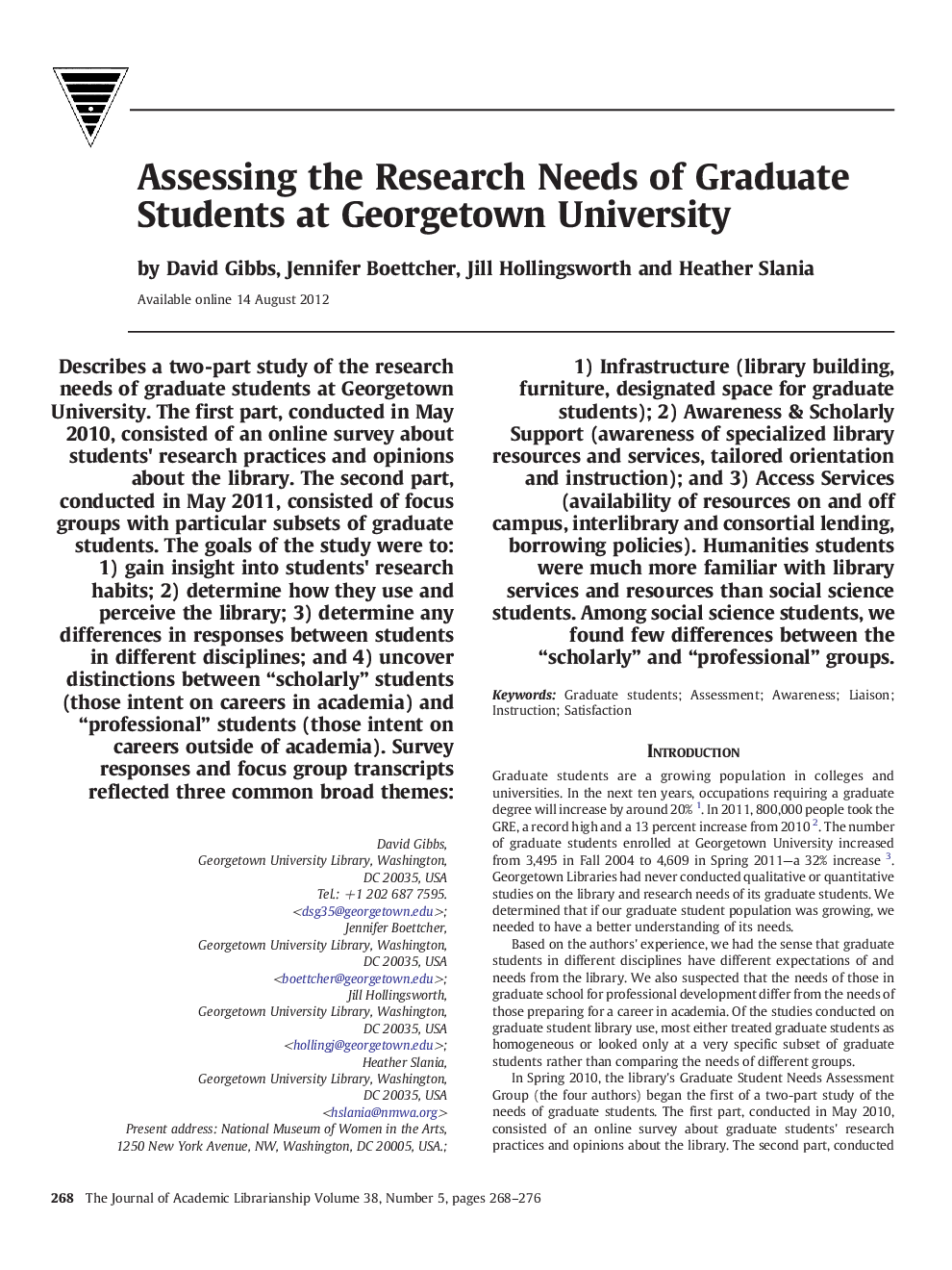 Assessing the Research Needs of Graduate Students at Georgetown University