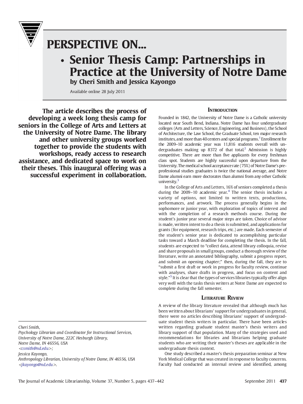 Senior Thesis Camp: Partnerships in Practice at the University of Notre Dame