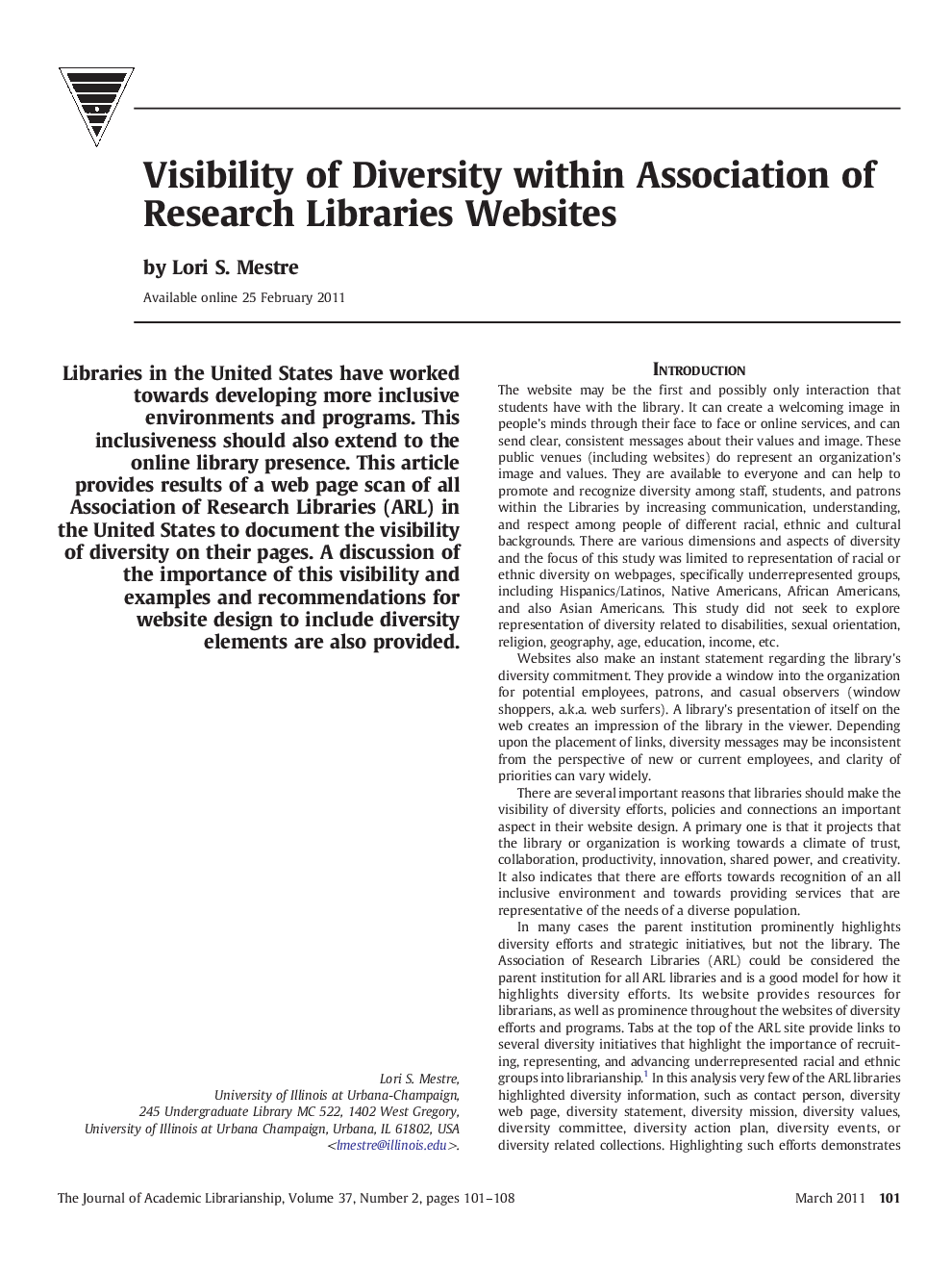 Visibility of Diversity within Association of Research Libraries Websites