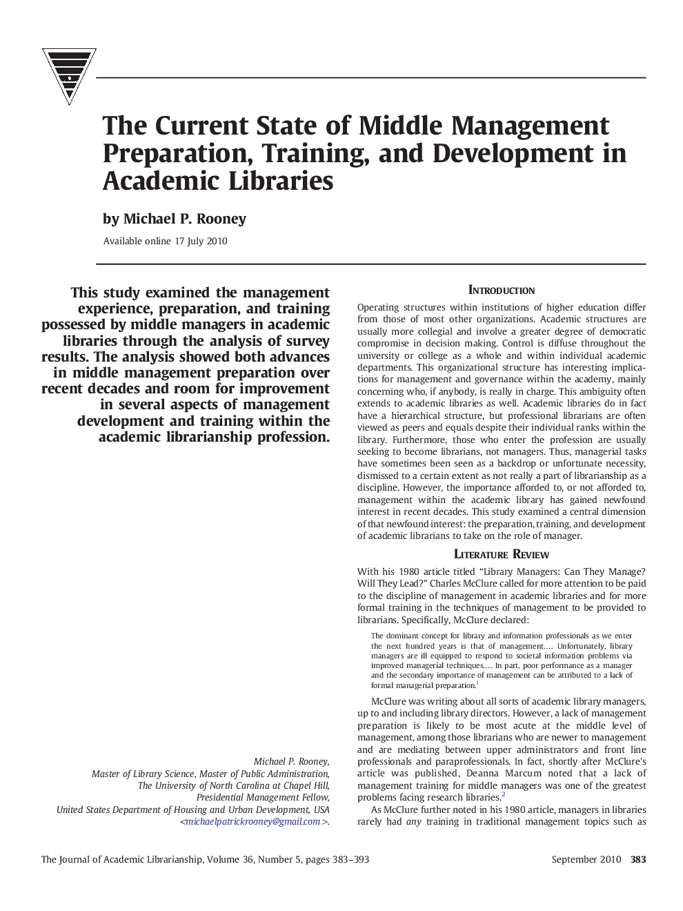 The Current State of Middle Management Preparation, Training, and Development in Academic Libraries