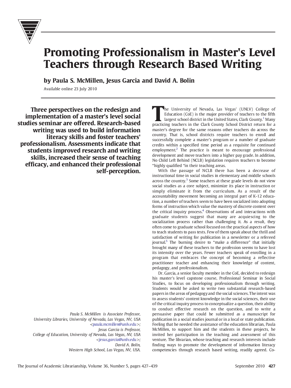 Promoting Professionalism in Master's Level Teachers through Research Based Writing