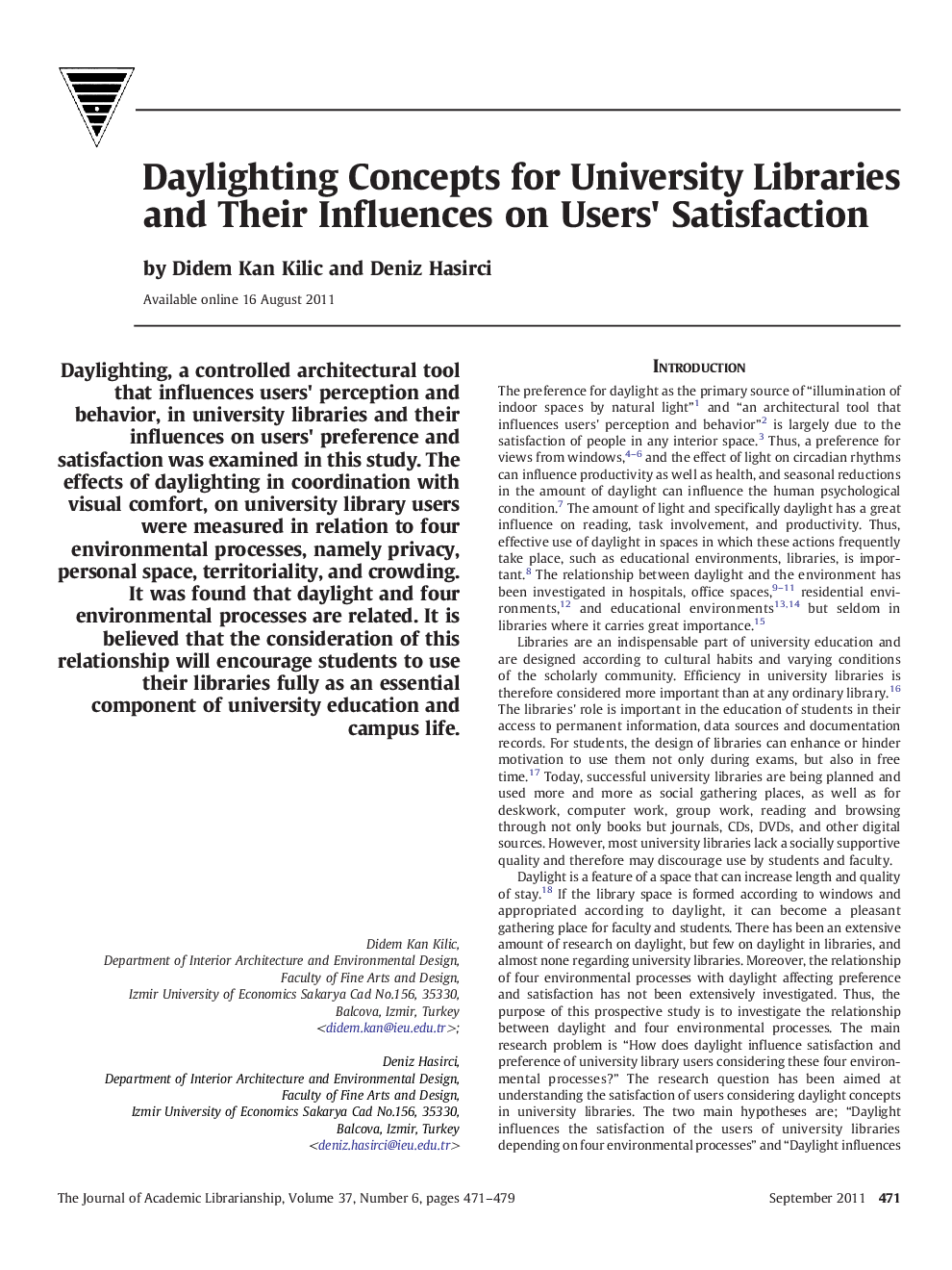 Daylighting Concepts for University Libraries and Their Influences on Users' Satisfaction