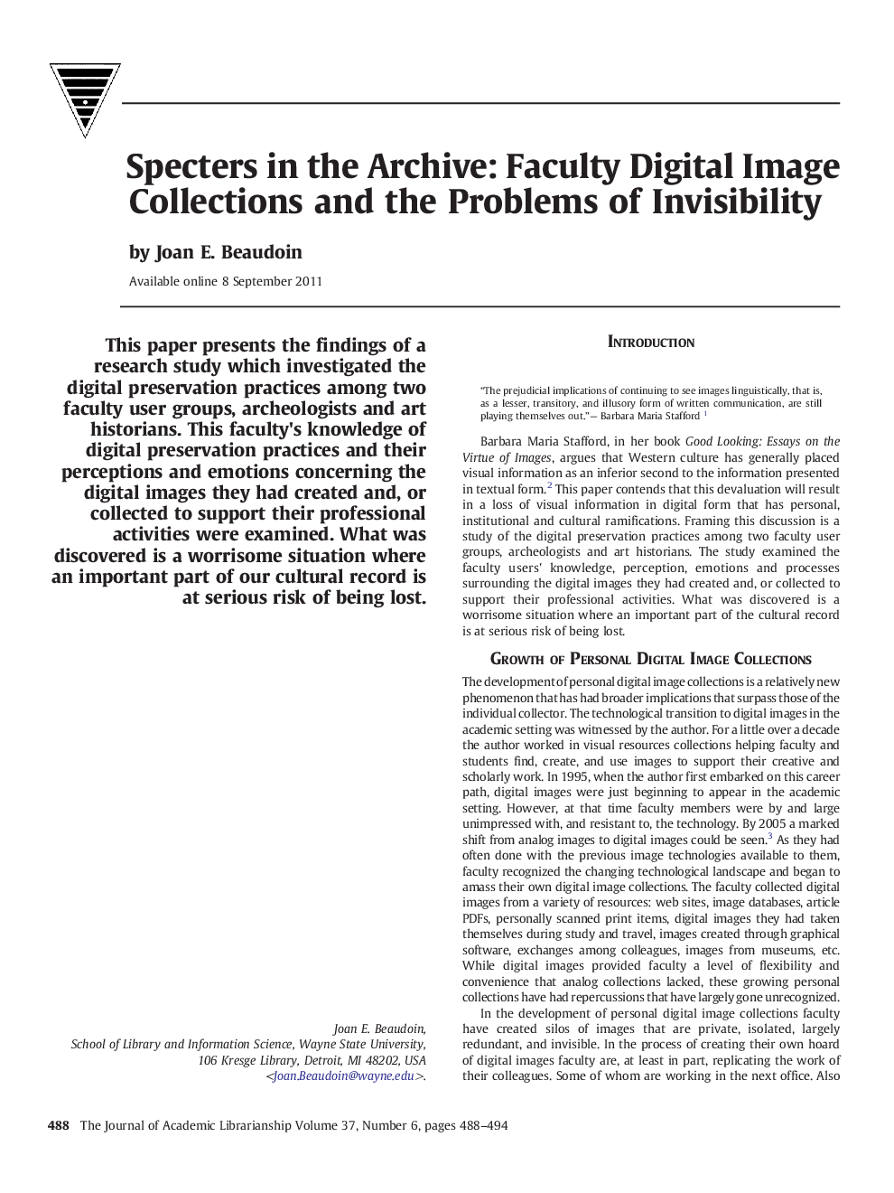 Specters in the Archive: Faculty Digital Image Collections and the Problems of Invisibility