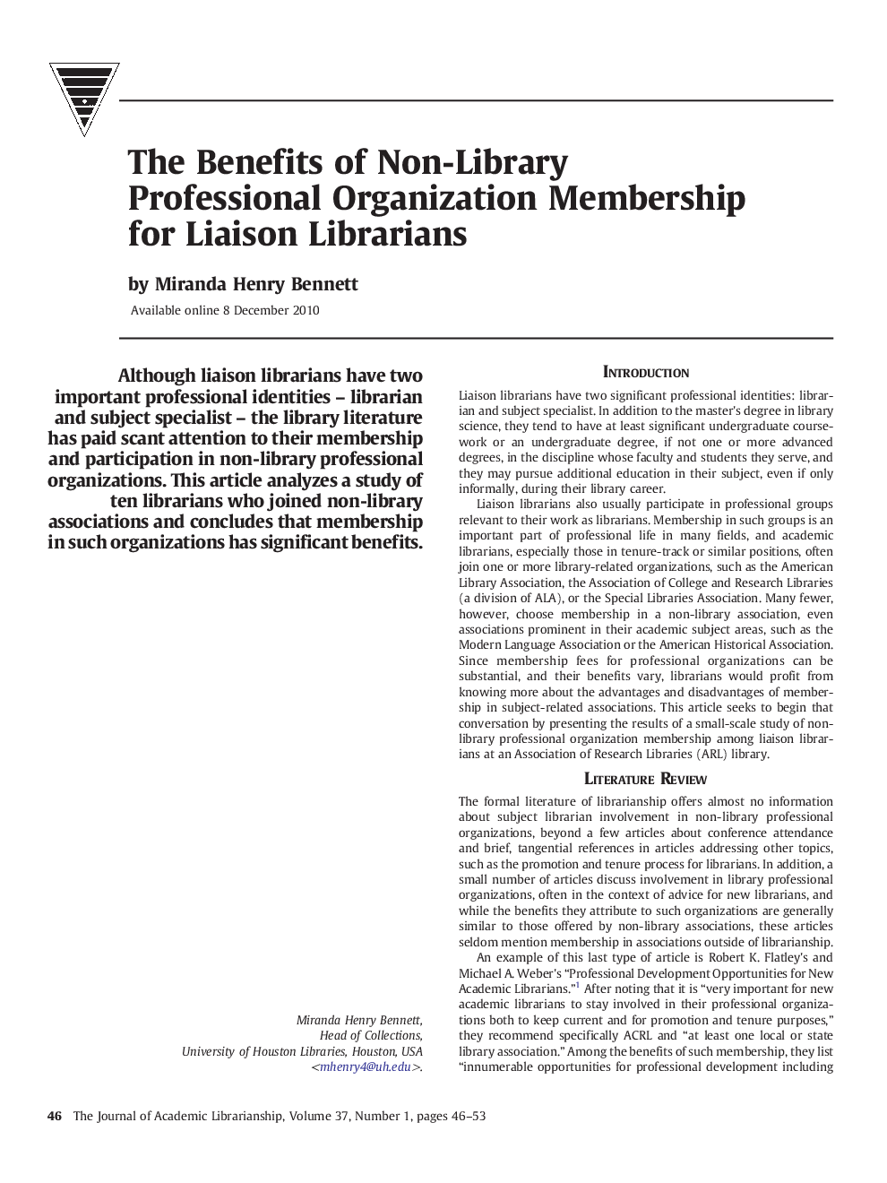 The Benefits of Non-Library Professional Organization Membership for Liaison Librarians