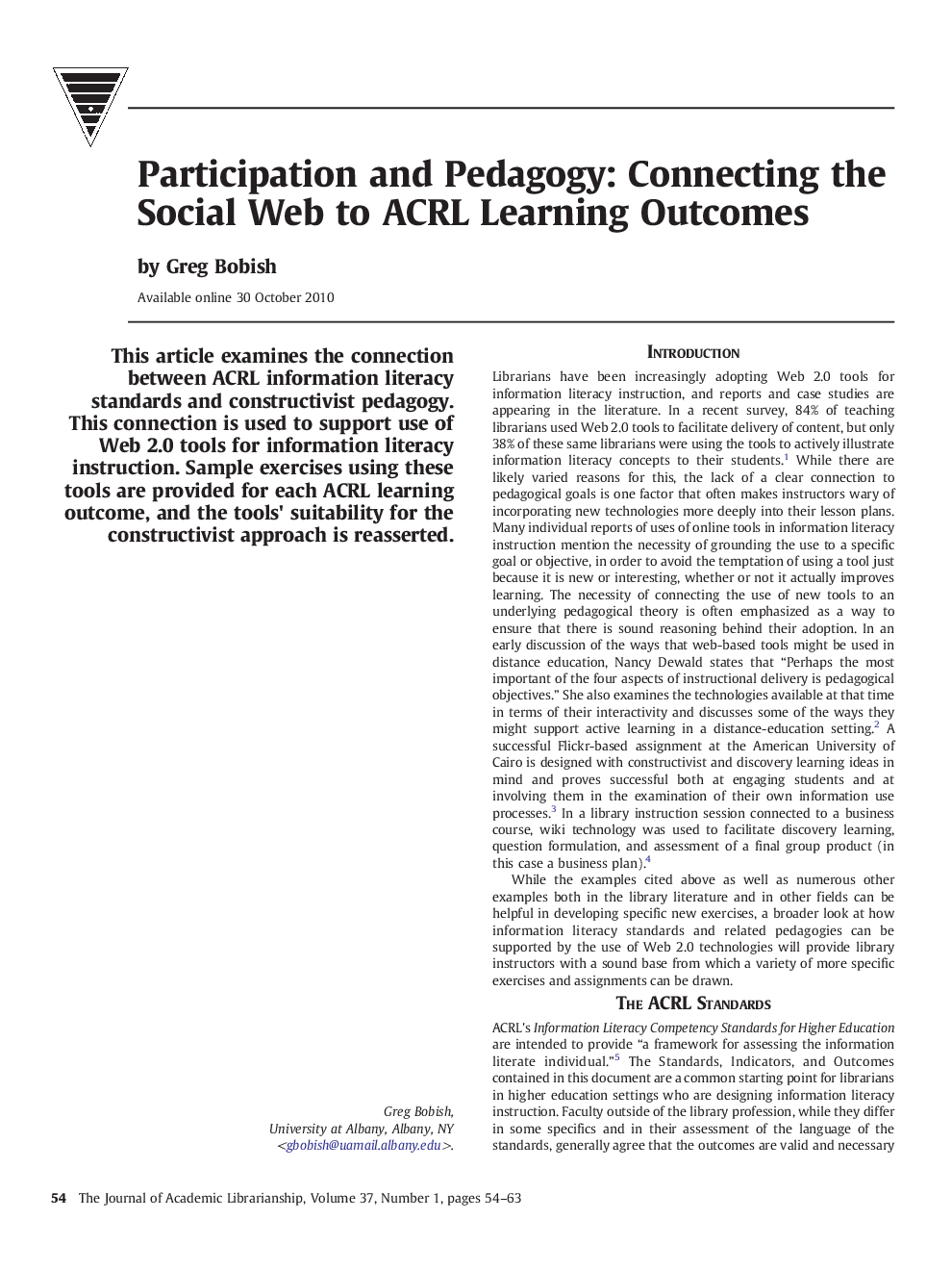 Participation and Pedagogy: Connecting the Social Web to ACRL Learning Outcomes