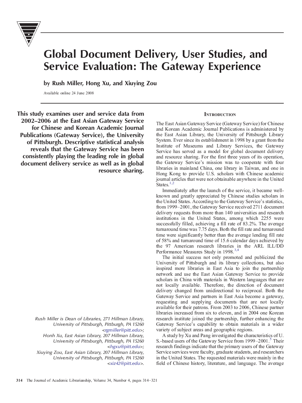Global Document Delivery, User Studies, and Service Evaluation: The Gateway Experience