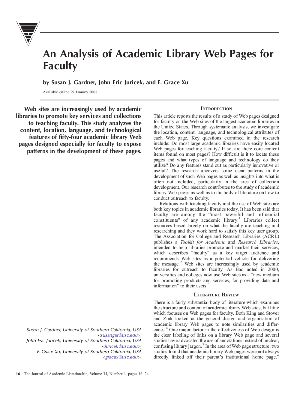 An Analysis of Academic Library Web Pages for Faculty