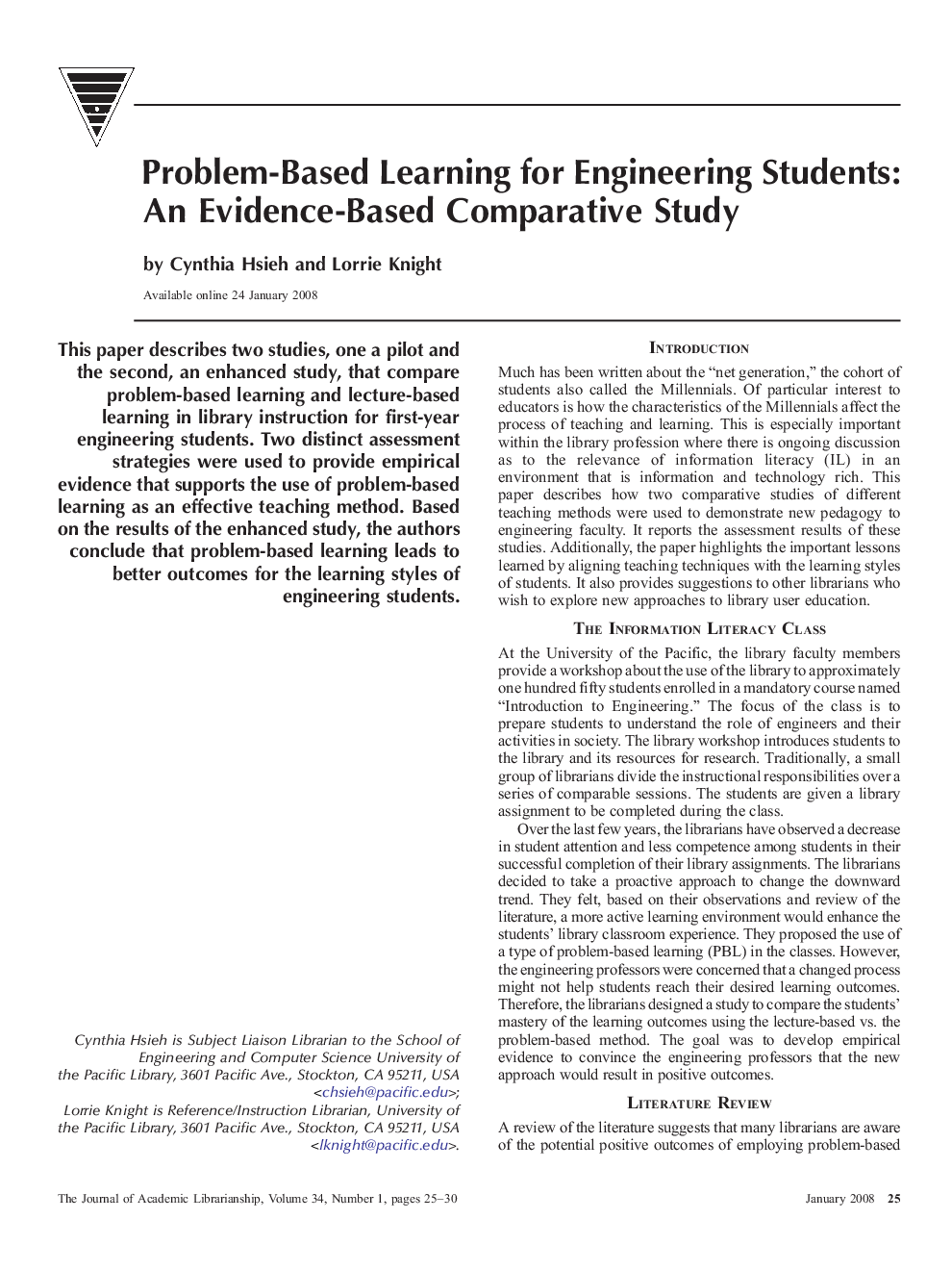Problem-Based Learning for Engineering Students: An Evidence-Based Comparative Study